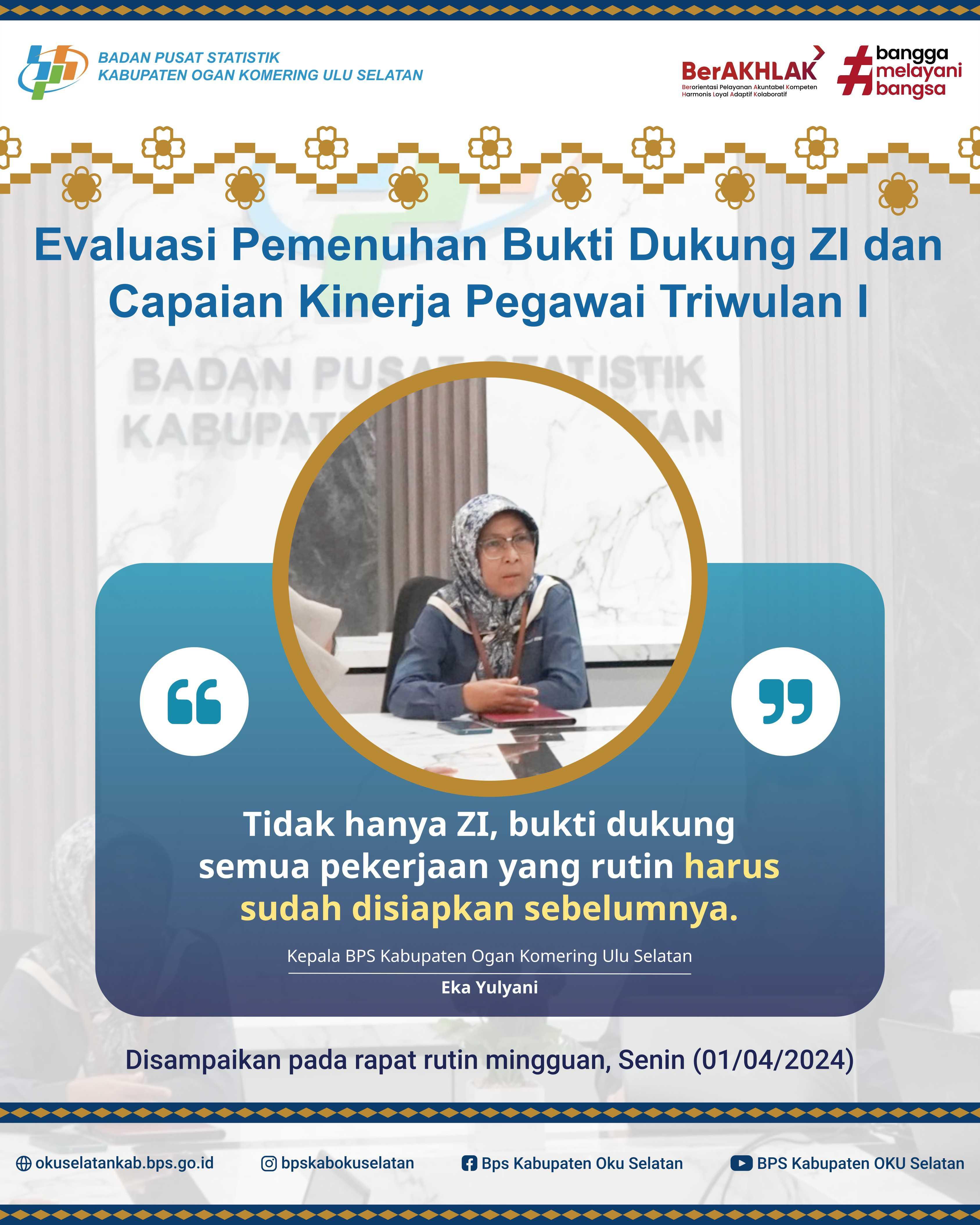 EVALUASI PEMENUHAN BUKTI DUKUNG ZI DAN CAPAIAN KINERJA PEGAWAI TRIWULAN I TAHUN 2024